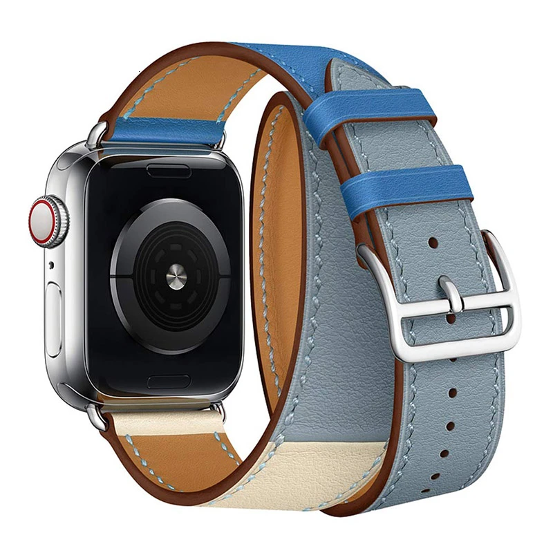 Grayblue powderwhite Кожаный двойной ремешок для Apple Watch 44 мм iwatch, браслет серии 5 4 3 2 1, Смарт 42 мм, петля 38 мм, замена 40 мм - Цвет ремешка: Grayblue powderwhite