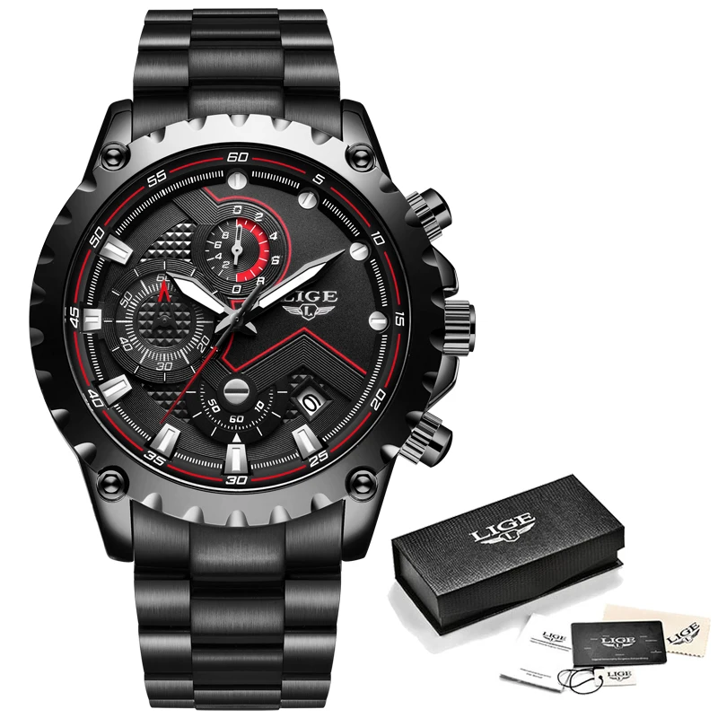 

LIGE 2021 Business Mens Watches Top Brand Luxury Stainless Steel Watch Men Sport Chronograph Quartz Watch+Box Relogio Masculino