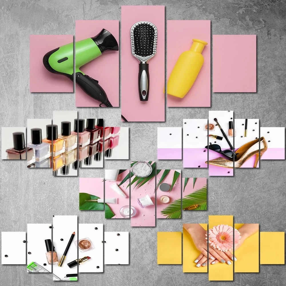

5 Pieces Beauty Salon Nail Polish Flower Poster Hd Print Picture Living Room Barber Shop Decor Painting Modular Wall Art Canvas