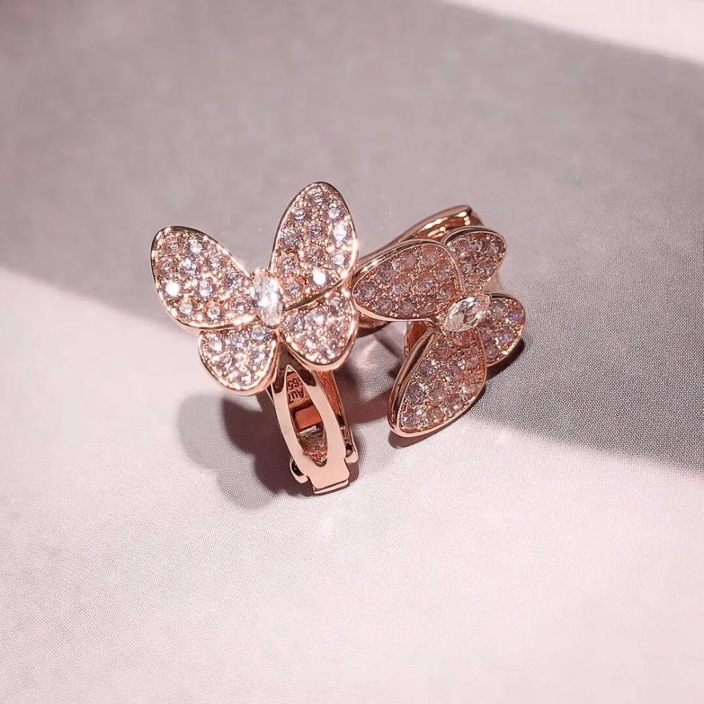Топовый бренд для вечерние искусственное кольцо с двумя бабочками серьги-клипсы