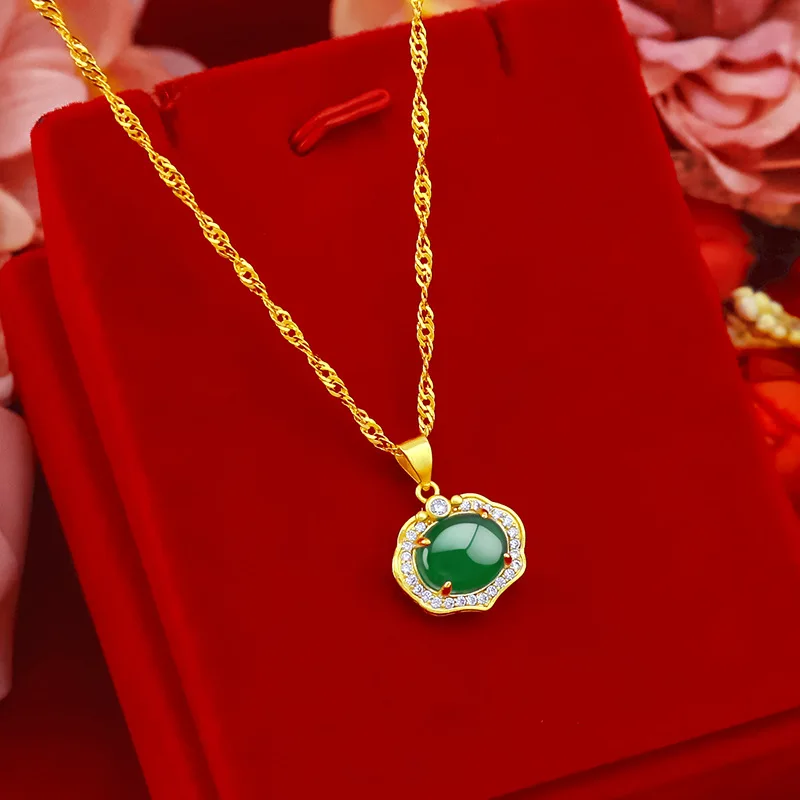 Фото Модное изделие 24 к позолоченное ожерелье для женщин зеленый изумруд драгоценный