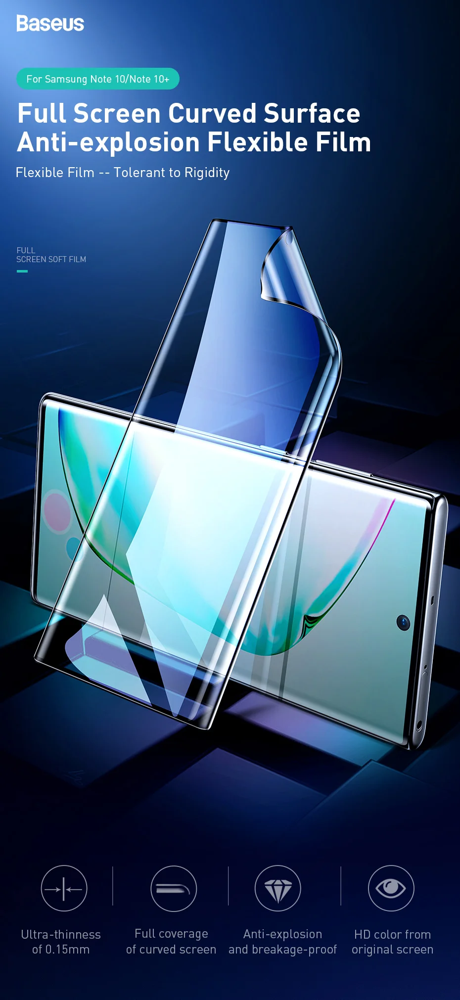 Прозрачная мягкая пленка Baseus, полностью изогнутая пленка, 2 шт, для samsung Galaxy Note10 Note10, анти-Взрывная пленка для экрана, тонкая пленка 0,15 мм