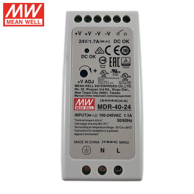 Оригинал MEAN WELL MDR 40 24 Вт В din рейку импульсный источник питания 110 В/220 переменного
