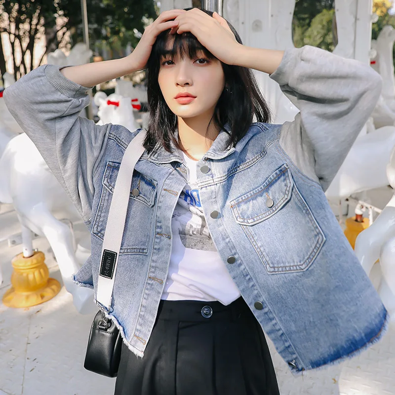 В стиле пэчворк больших размеров с буквенным принтом джинсовая куртка для женщин