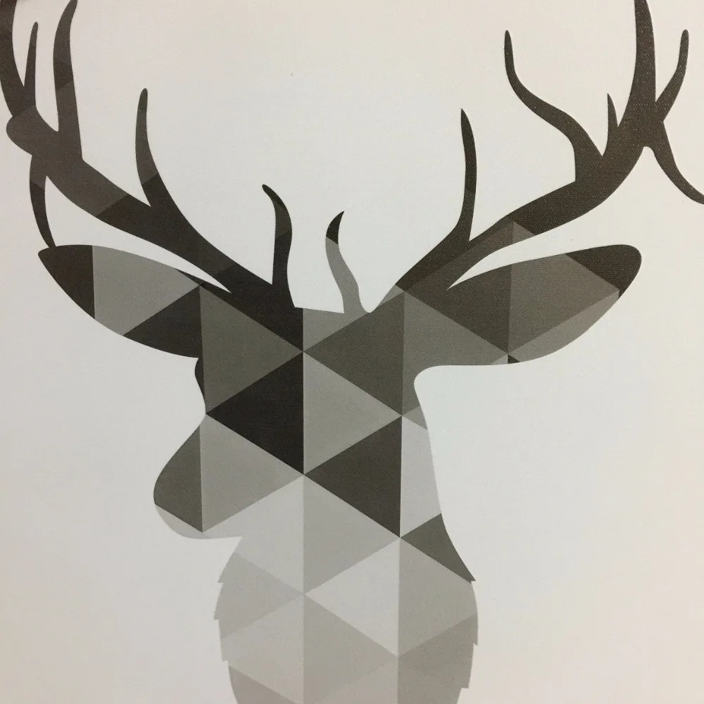 Картина на холсте с геометрической головой лося маленькое дерево черно-белые