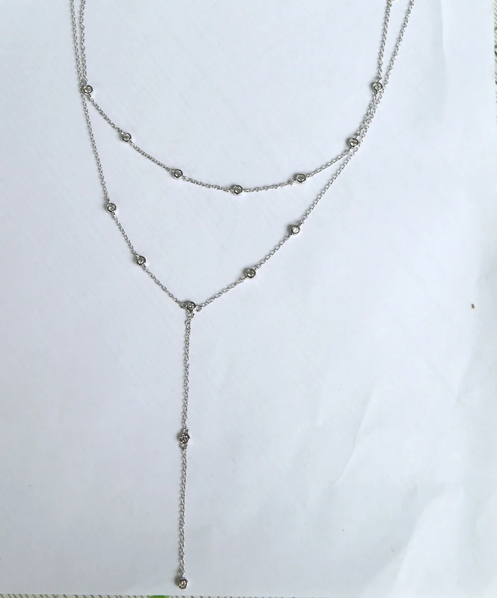 Новые модные дизайнерские женские ожерелье Stelring серебро cz Двухслойное длинное