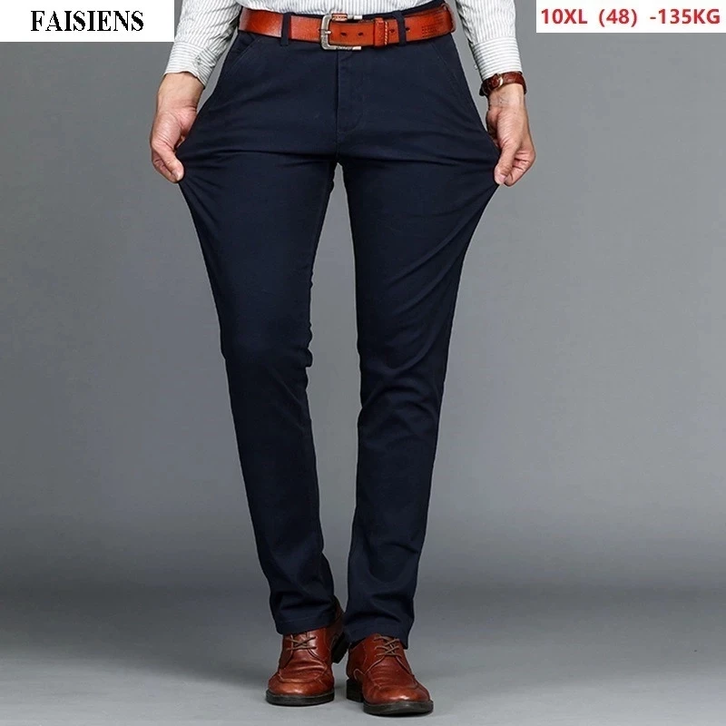 

Брюки мужские хлопковые прямые, повседневные деловые штаны, эластичные, для офиса, большие размеры 9XL 7XL 8XL, 48 осень-весна