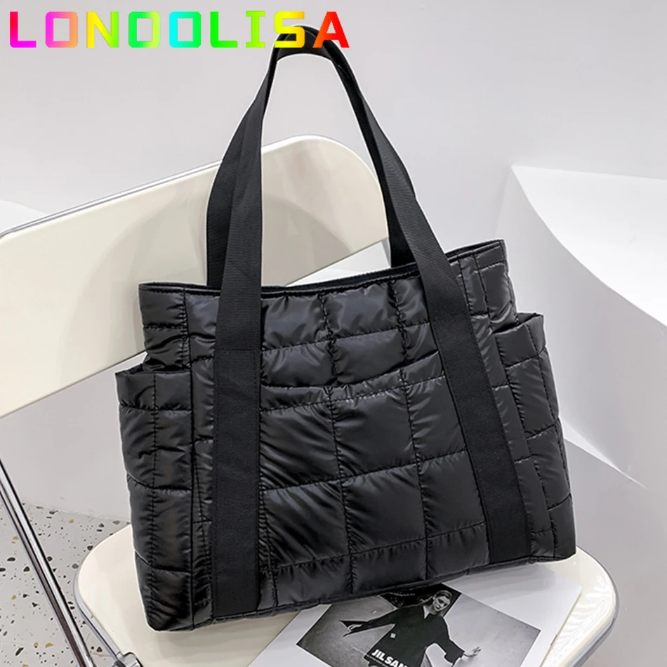 

2021 Hot Winter Brand Handbag Textured Padded Design Duffel Bag for Women Big Casual Totes Plaid Shoulder Bags Shopper Space Sac