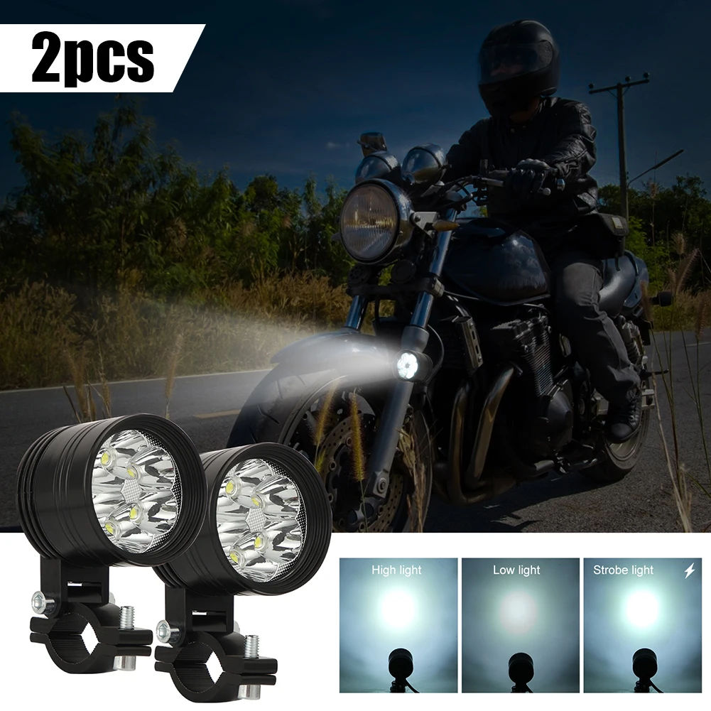 

60W High Power Led Light Motorcycle Spotlight Front Headlight E-Bike 6-Leds Spot Fog Driving Lights 12V High Low Beam Strobe