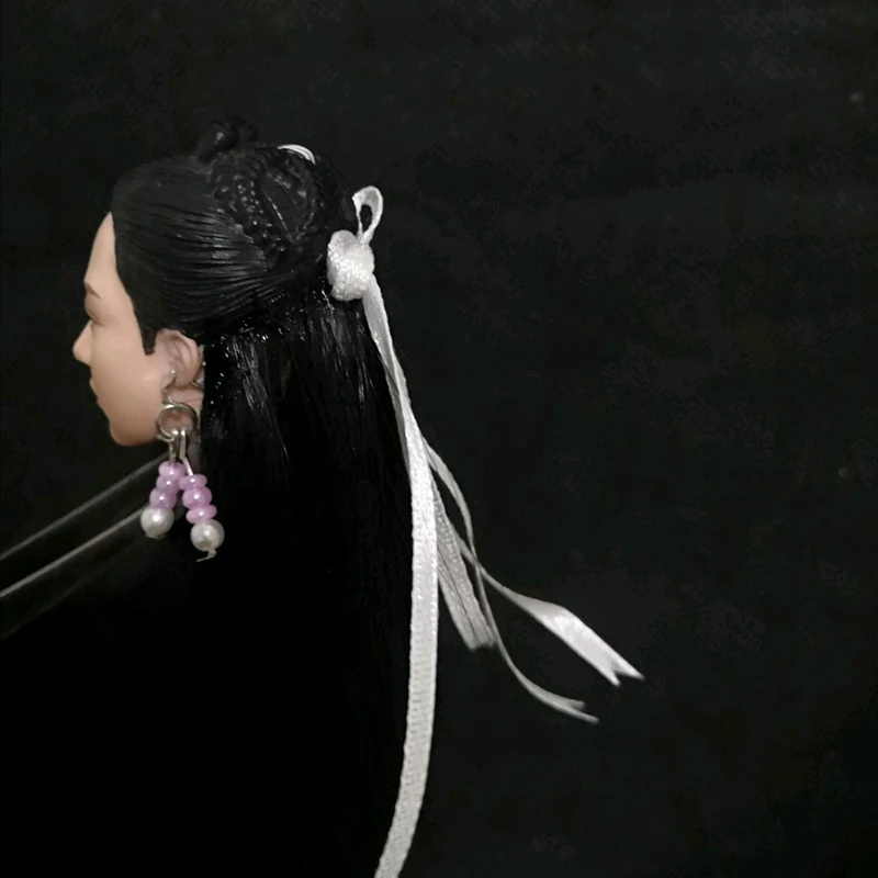 1/6 масштаб древней красавицы женские модели головы с серьгами и черными длинными