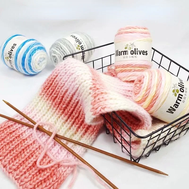 2pcs 100g/ball Dyed red line cake children's baby hand-woven scarf sweater needle rainbow jewelry wool mixed | Дом и сад