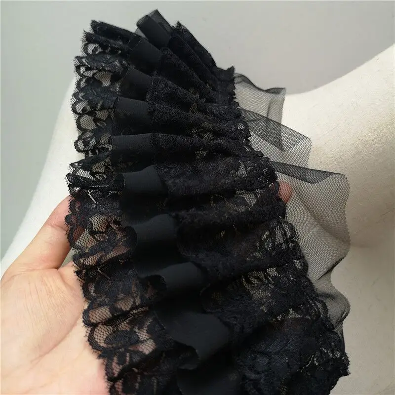 

10CM Wide Black Pleated Chiffon Fabric Embroidery Lace Collar Accessories DIY Clothing Curtain Sewing Decoration