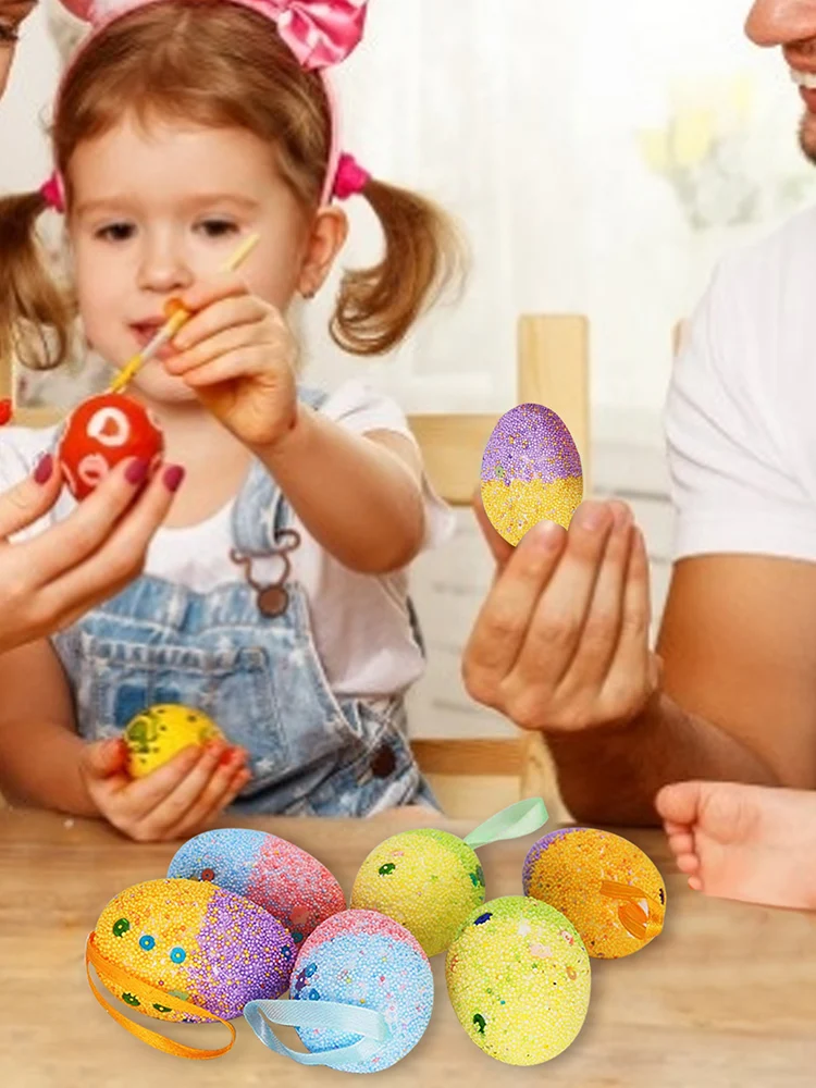 

6pcs Foam Easter Egg Colorful Bubble Egg DIY Painted Mixcolor Foam Egg Handmade Craft Kids Toy Happy Easter Home Party Decor