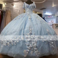 sky blue ball gown quinceanera dress beaded princess sweet 15 dress with 3d flowers party gowns vestidos de 16 xv a%c3%b1os