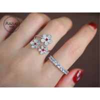aazuo 18k solid white gold natural ruby real diamonds h si classic 3 flowers ring for women senior banquet party