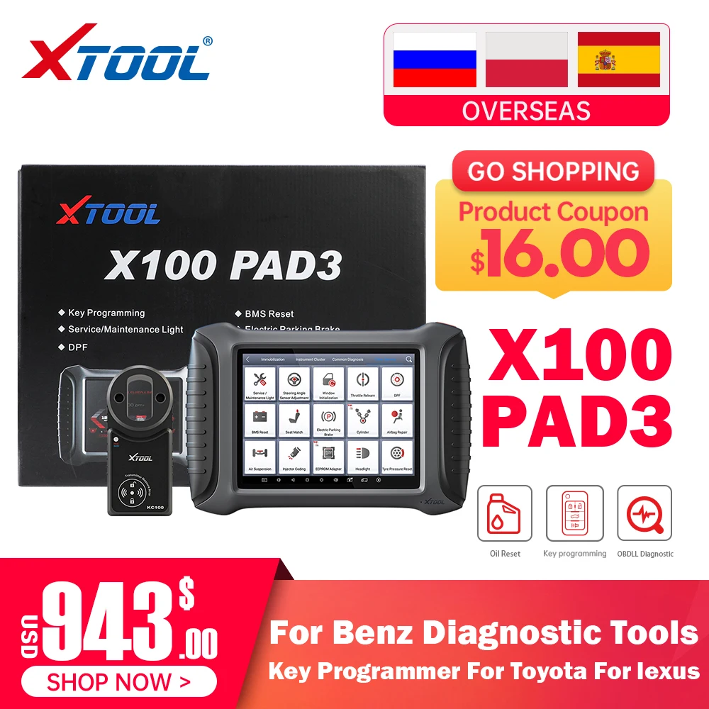 XTOOL X100 PAD3 Key Programmer для Toyota Lexus OBD2 диагностический инструмент все ключи потерянный