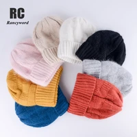 hot selling winter angora rabbit h keep warm knitting solid cap leisure lady skullies beanies cap men women cool hat