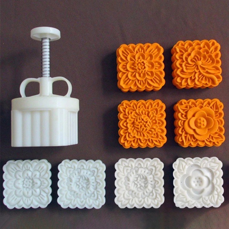 

Plastic Mooncake Mold 180g Square Flower Stamp Cookie Cutter Mould Hand Pressure Baking Accessories