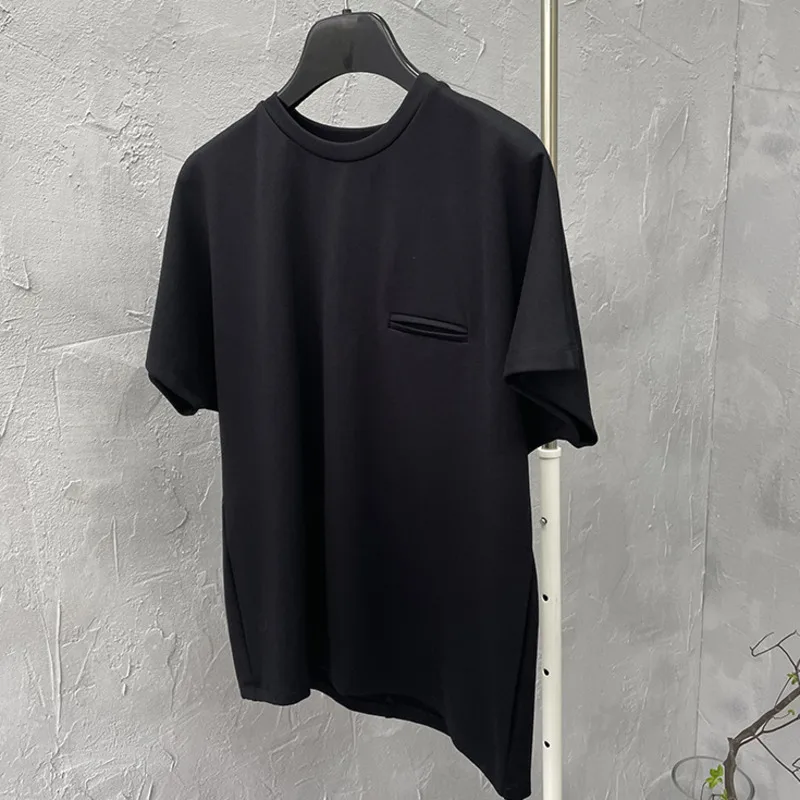 

[DEAT] Women White Patchwork Pocket Office Lady T-shirt New Round Neck Short Sleeve Loose Fashion Tide Summer 2021 7E1411
