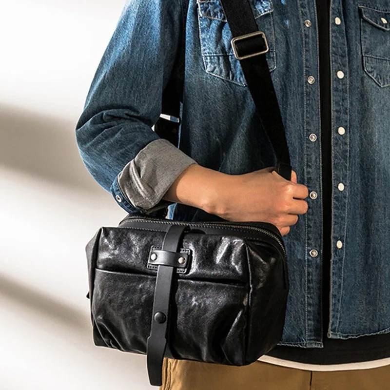 Weekend Genuine Leather Men Travel Black Shoulder Bag Outdoor Daily Work High-quality Natural Real Cowhide Messenger Bag