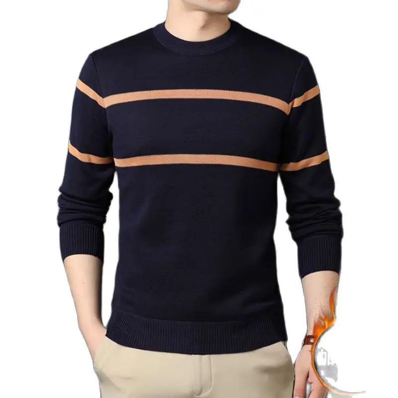 

Simple men's pullover autumn/winter brand high-end fashion long sleeve round neck fleece knit business casual men's bottom shirt