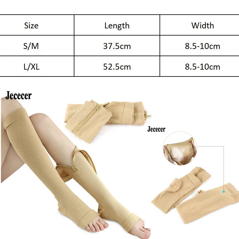 

Jececer 2 Pairs Women Sports Compression Socks Tube Elastic Zipper Breathable Sweat Running Fashion Fitness Compression Socks