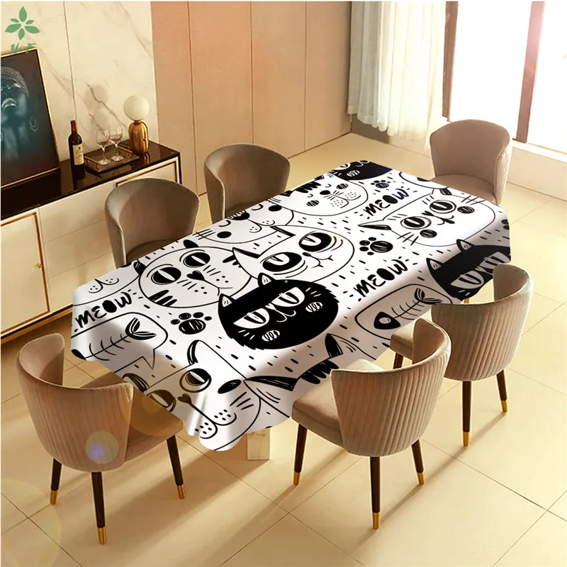 

Cartoon Cute Cat Barbecue Picnic Home Party Table Cloth