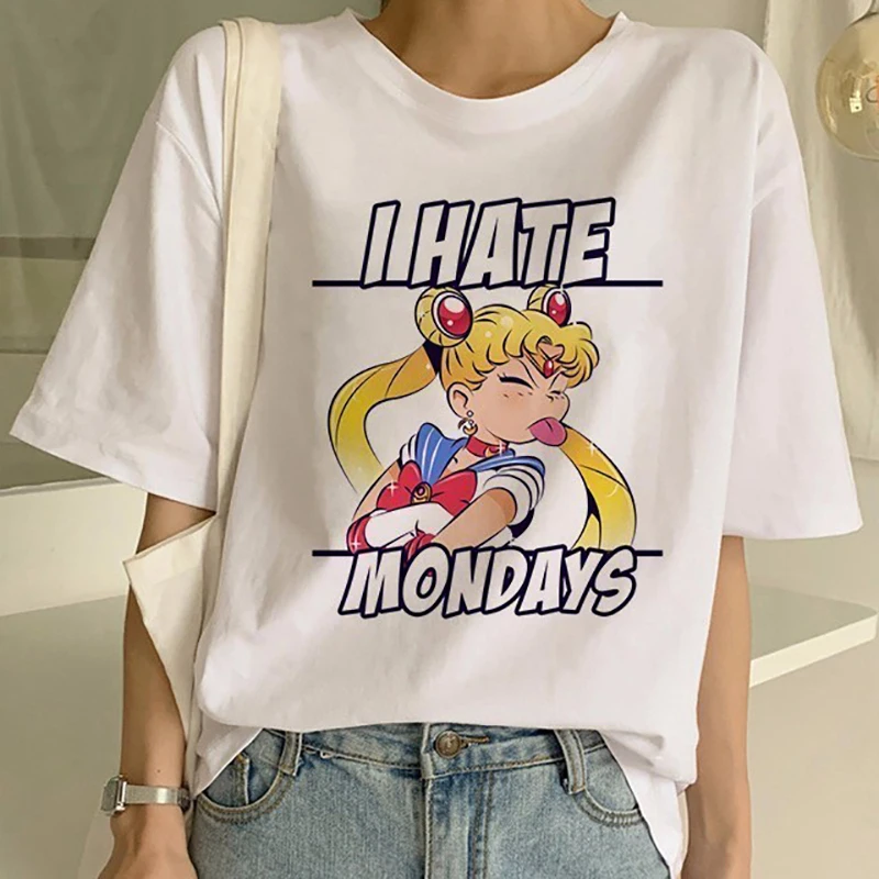 Сейлор Мун 90s футболка Летняя с коротким рукавом Harajuku персонажами из