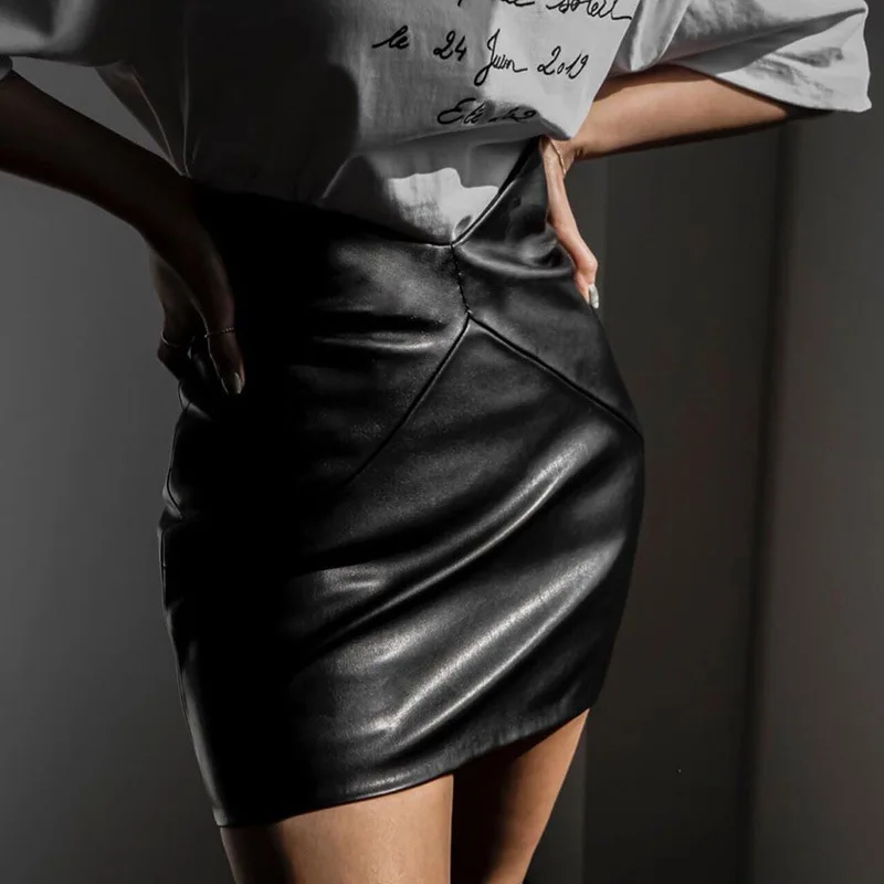 

QuanRun Sexy Women PU Leather Package Hip Skirt Casual Elegant Femmal Stretch Mini Dress Party Club Streetwear 2021 Spring