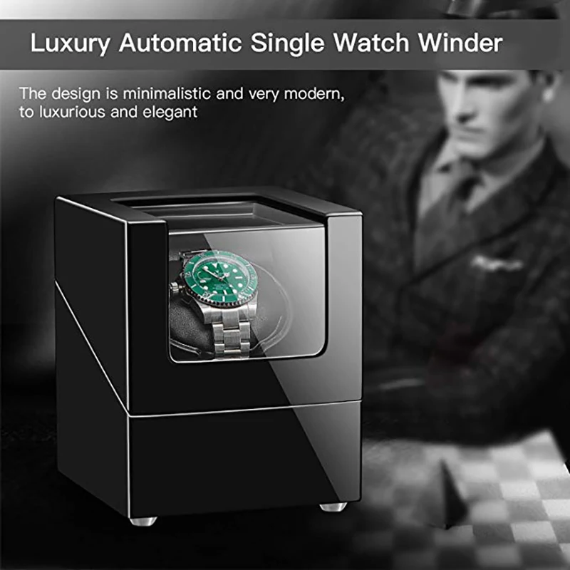 

AAA Quality Single Watch Winder with Quiet Motor MDF Black Interior Black PU leather Power AC adapter 5 Modes Hote Sale