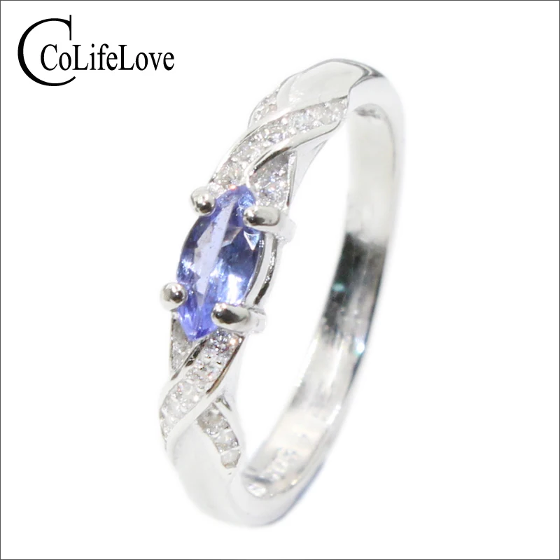 Кольцо женское из серебра 925 пробы с танзанитом 3 х6 мм|ring 3|ring fashionring for |