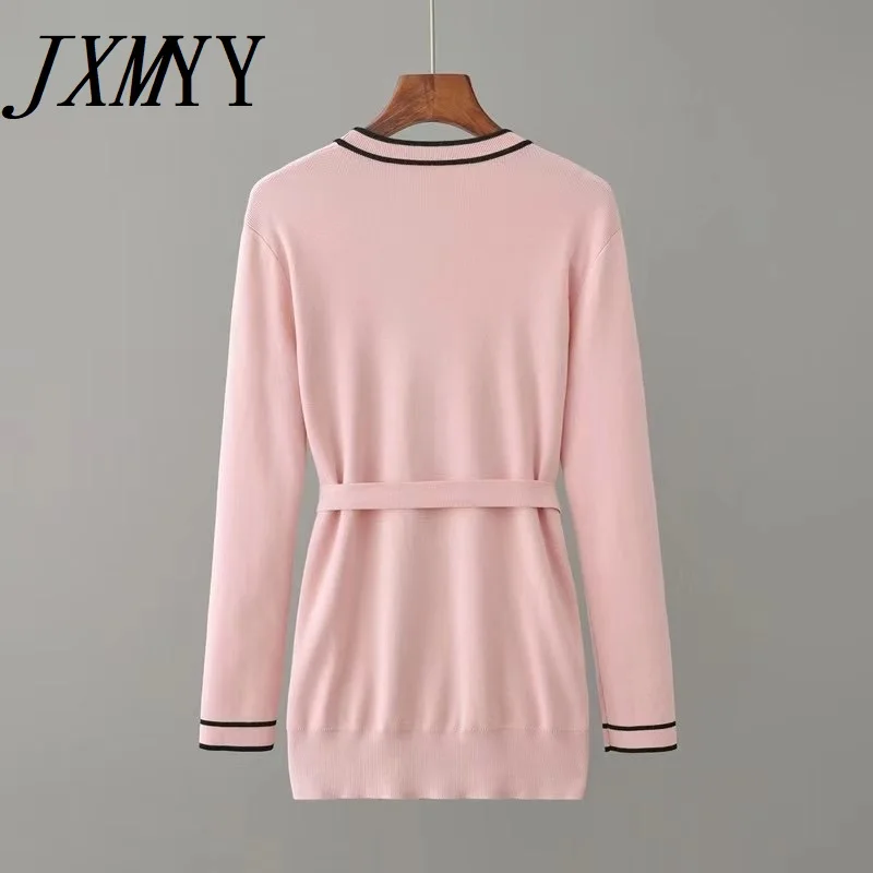 Женский трикотажный костюм JXMYY кардиган средней длины с длинным рукавом и