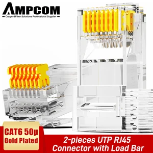 Модульный Штекерный разъем AMPCOM CAT6 RJ45, UTP 50 МК, позолоченный двухкомпонентный 8P8C, обжимной Конец для кабеля Ethernet, оптовый кабель Ethernet