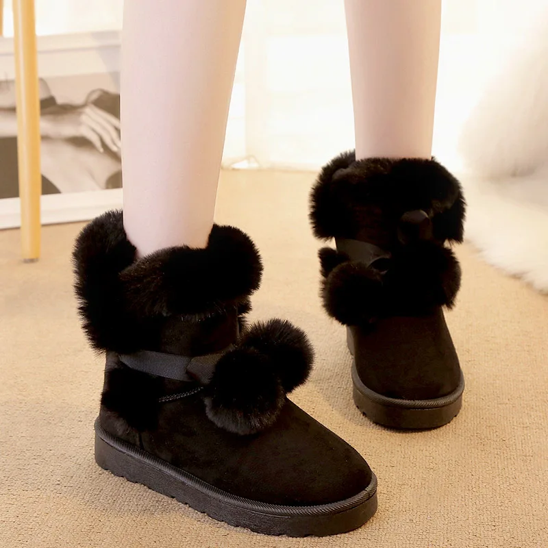 Милые женские ботинки теплые зимние ботильоны зимняя обувь на платформе толстом