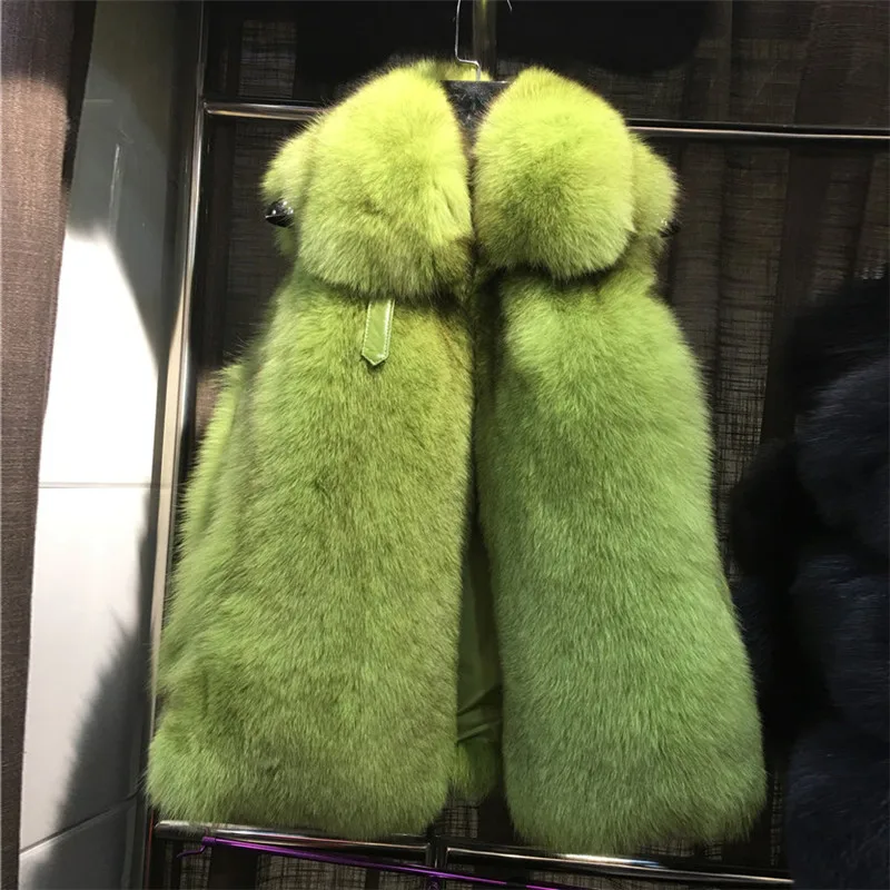 FURSARCAR 2021 Genuine Motorcycle Leather Fur Vest With Collar Real Natrual Fox Fur For Women Winter Whole Skin Waistcoat