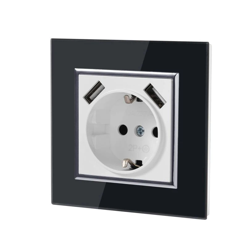 Лидер продаж двойной USB с портом заземления 5 В 2 А черная настенная розетка