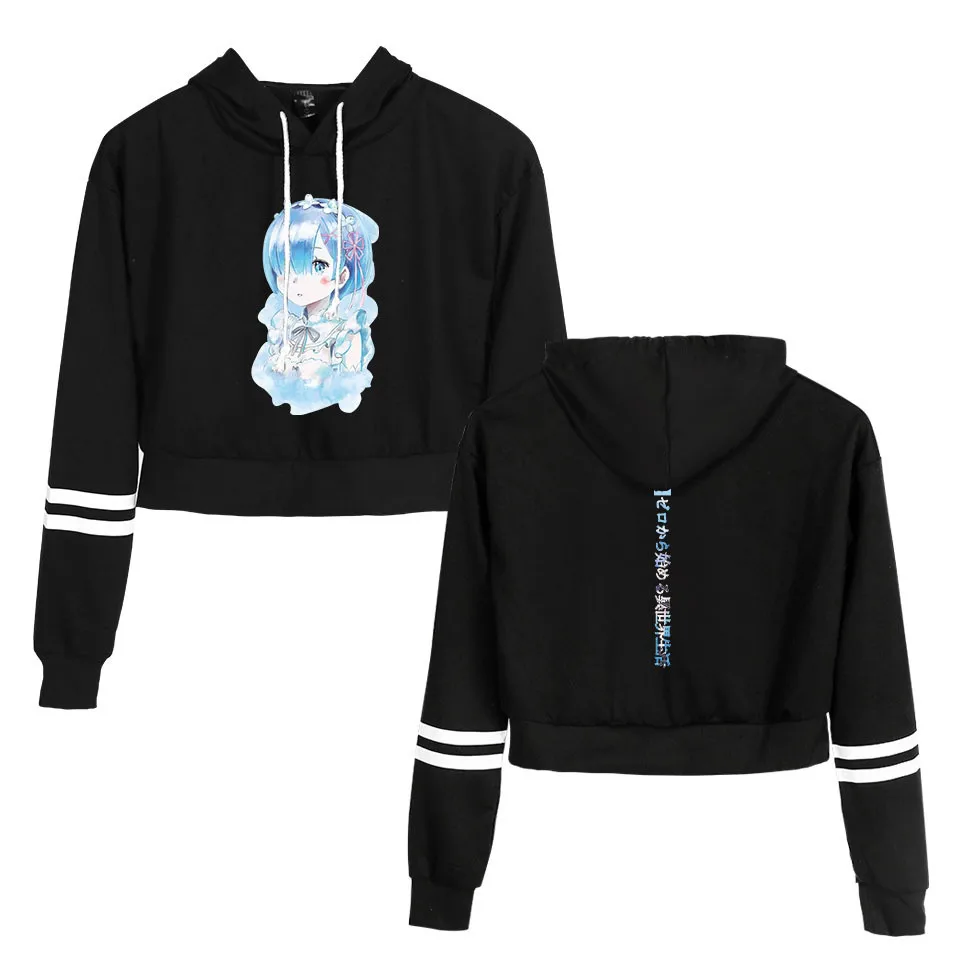 

Укороченная толстовка с рисунком аниме Re Zero Rem и Ram, женская сексуальная модная укороченная Толстовка в стиле Харадзюку, уличная одежда, курт...