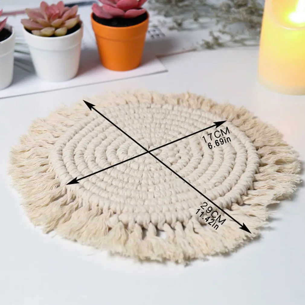 

Cotton Braid Coaster Handmade Macrame Cup Cushion Bohemia Style Non-slip Cup Mat
