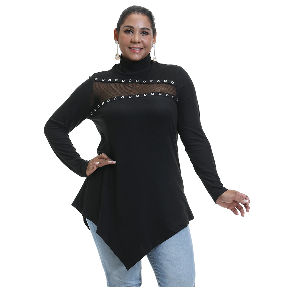 6XL черная блузка размера плюс зимняя водолазка рубашки с длинным рукавом женские