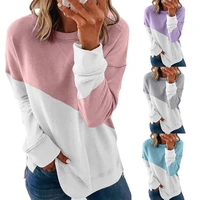 2021 european and american womens round neck long sleeve top contrast casual loose sweater