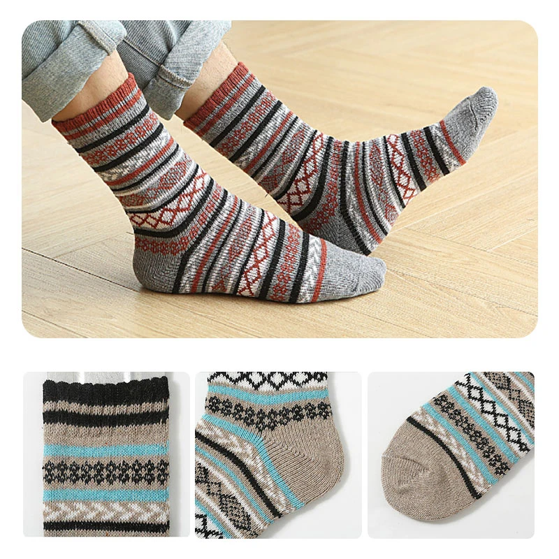 

5 Pairs/set Thickened Socks Winter Warm Medium Tube Women Men Cotton Christmas Stocking Retro Ethnic Style Socks