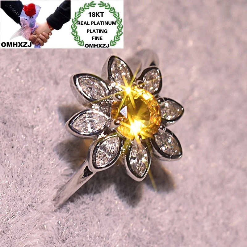 

OMHXZJ RR1069 Wholesale European Fashion Fine Woman Girl Party Birthday Wedding Gift Sun Flower AAA Zircon 18KT White Gold Ring