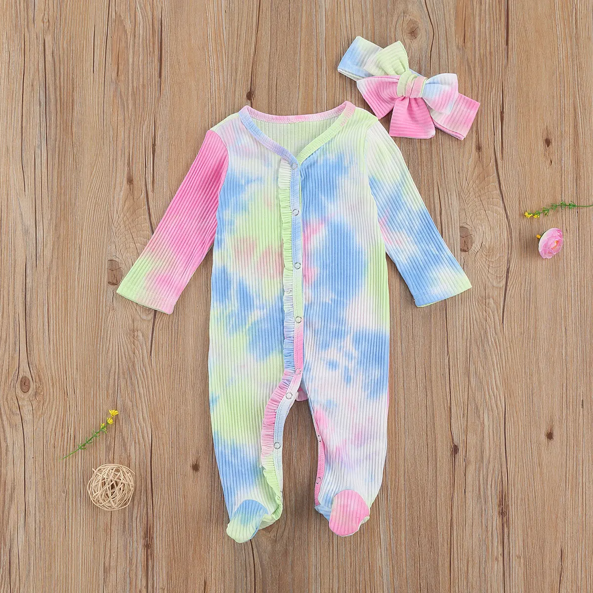 FOCUSNORM/комбинезон для новорожденных девочек с галстуком-краской Однобортный