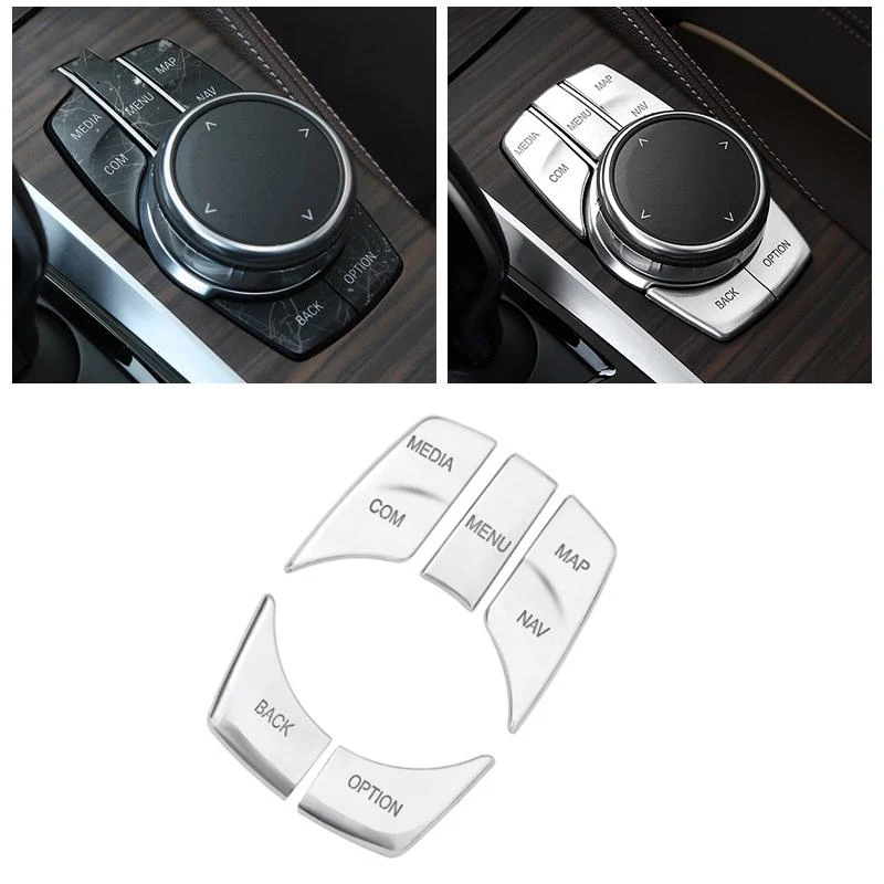 

For BMW 5 Series 525 528 530 540li 2018 5PCS ABS Chrome Car Multimedia Switch Buttons Cover Trim