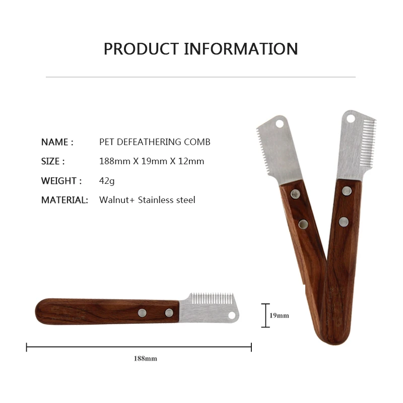 

Pet Hair Removal Brush Walnut Material Reusable Shaving Comb Knife Professional Dog Lint Shedding Trimmer Dog Grooming Tools