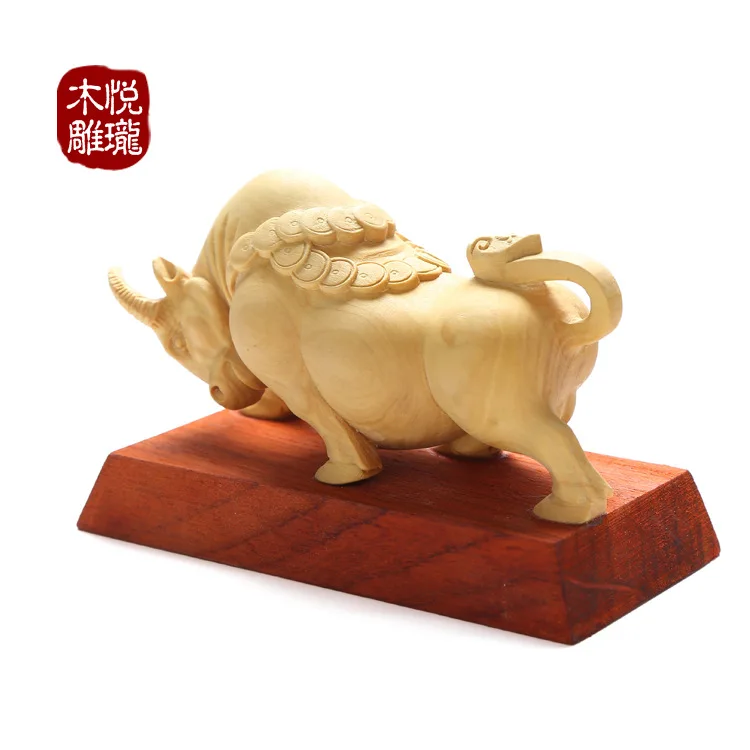 Резьба по дереву с крупным рогатого скота фэн шуй подарки украшение для дома и