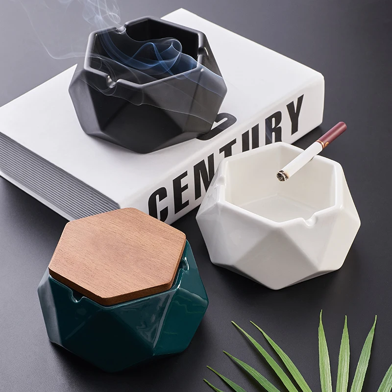 

Nordic Home Coffee Table Office Ceramic Cigar Ashtray With Cover Chinese Creative Personality Trend Car Accessories
