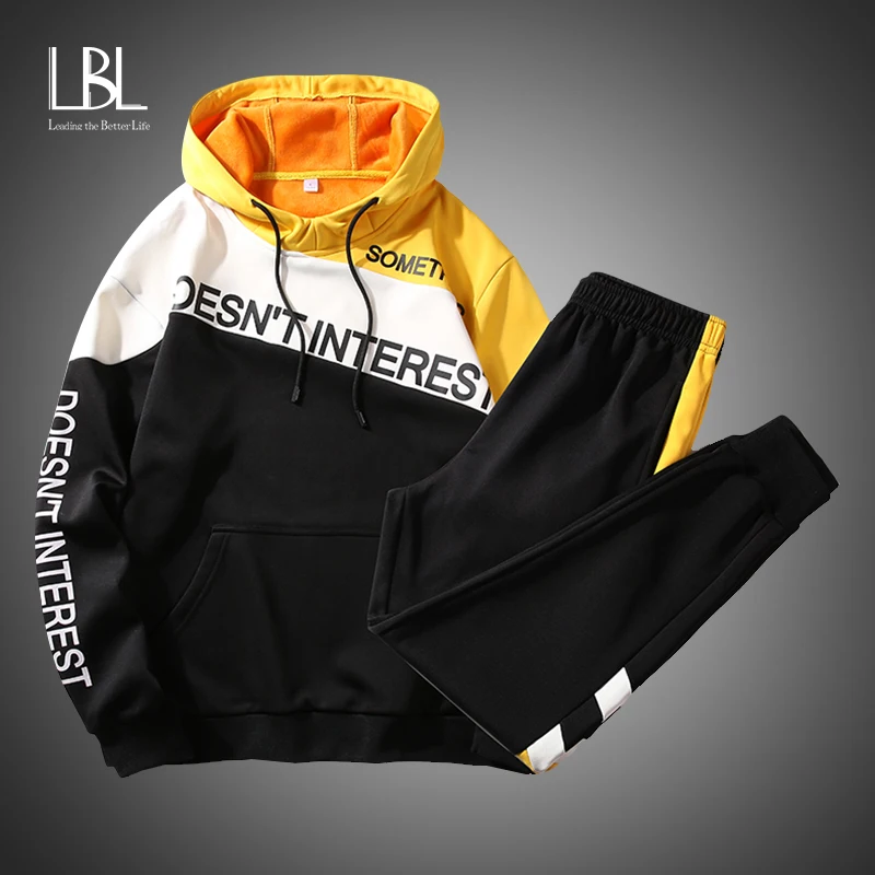 

Модные Лоскутные толстовки, Повседневный пуловер для мужчин 2020 Harajuku уличная одежда хип-хоп большой хлопок пара 2 шт толстовка верхняя одежд...