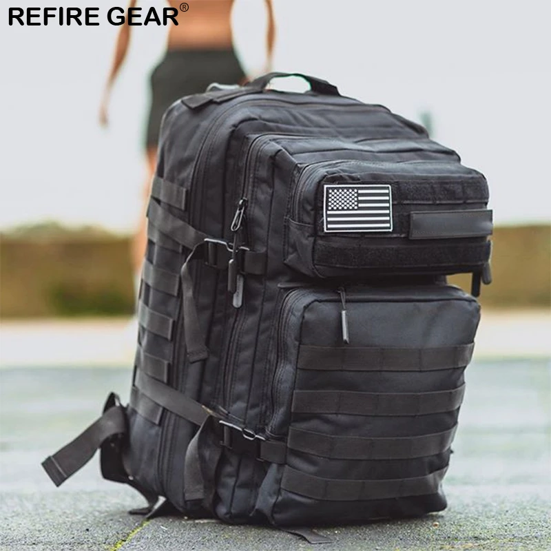 Kopen Refire Gear 45L Wandelen Sportscholen Bag Trekking Fitness Rugzak Man/Vrouwen Waterdichte Sport Molle Bug Out Bag Camping Outdoor Rugzak