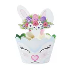 12 комплектов милых кроликов, обертки для капкейков, кролик, Топпер для торта, пасхальвечерние, украшение для торта, детская вечеринка на день рождения, кухонные принадлежности